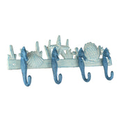 Blue And White Cast Iron Seahorses Decorative Wall Hook Nautical Sea Life Hanging Towel or Coat Rack Beach Home Coastal
