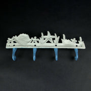 Blue And White Cast Iron Seahorses Decorative Wall Hook Nautical Sea Life Hanging Towel or Coat Rack Beach Home Coastal
