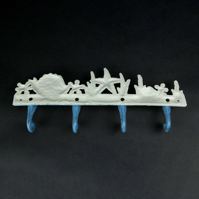 Blue And White Cast Iron Whale Tail Wall Hook Nautical Sea Life Hanging Rack