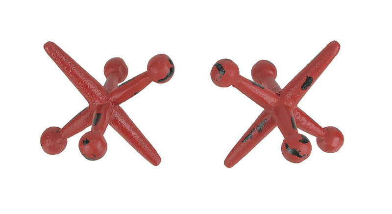 Red - Image 1 - Vintage-Inspired Red Enamel Finish Cast Iron Giant Toy Jack Bookends - Decorative Metal Sculptures for Home