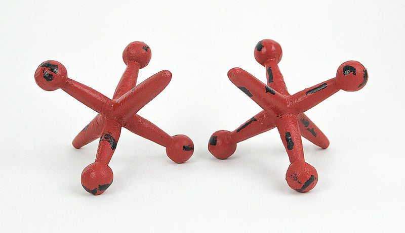 Red - Image 2 - Vintage-Inspired Red Enamel Finish Cast Iron Giant Toy Jack Bookends - Decorative Metal Sculptures for Home