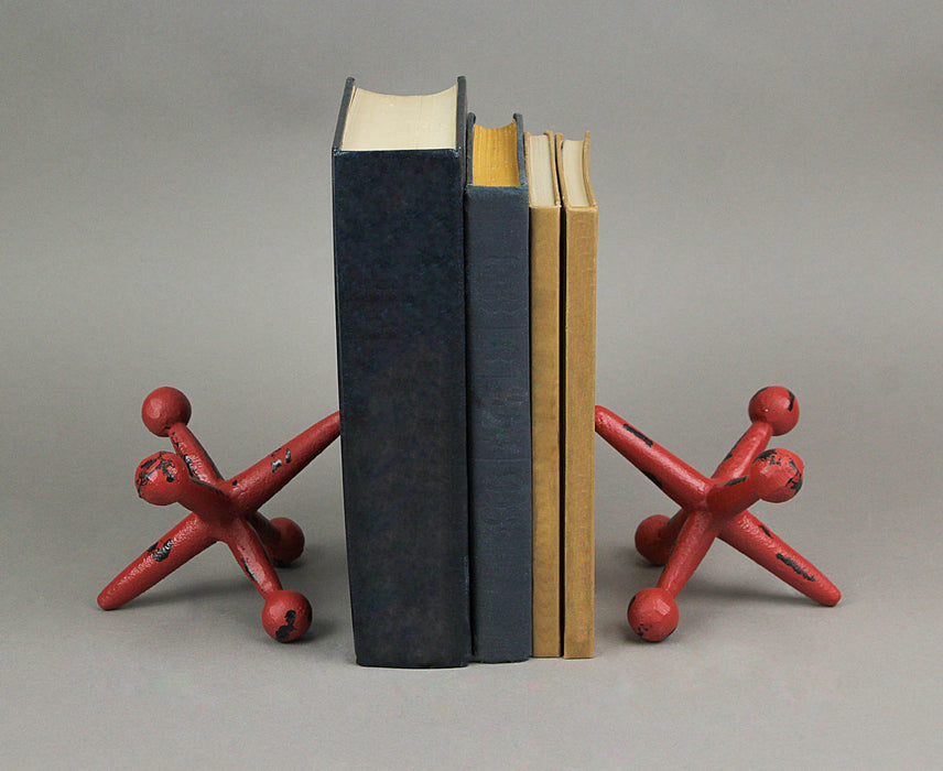 Red - Image 4 - Vintage-Inspired Red Enamel Finish Cast Iron Giant Toy Jack Bookends - Decorative Metal Sculptures for Home