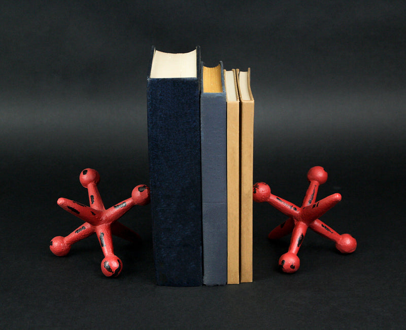 Red - Image 5 - Vintage-Inspired Red Enamel Finish Cast Iron Giant Toy Jack Bookends - Decorative Metal Sculptures for Home