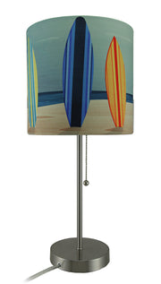 Set of 2 Stainless Steel Table Lamps with Vibrant Surfboard Shades for Beachy Coastal Bedroom Decor - 18.5 Inches High -