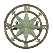 Cast Iron Nautical Compass Rose Wall Mounted Decorative Hanging Garden Hose Hanger - Verdigris Green Finish Hose Holder