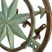 Cast Iron Nautical Compass Rose Wall Mounted Decorative Hanging Garden Hose Hanger - Verdigris Green Finish Hose Holder