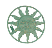 Green - Image 1 - Verdigris Green Finish Cast Iron Sun Face Decorative Wall Mounted Garden Hose Hanger - 12 Inches in