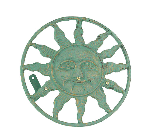 Green - Image 1 - Cast Iron Sun Face Decorative Wall Mounted Hanging Garden Hose Hanger Holder Verdigris Green Finish