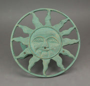 Green - Image 3 - Verdigris Green Finish Cast Iron Sun Face Decorative Wall Mounted Garden Hose Hanger - 12 Inches in
