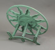Green - Image 4 - Verdigris Green Finish Cast Iron Sun Face Decorative Wall Mounted Garden Hose Hanger - 12 Inches in