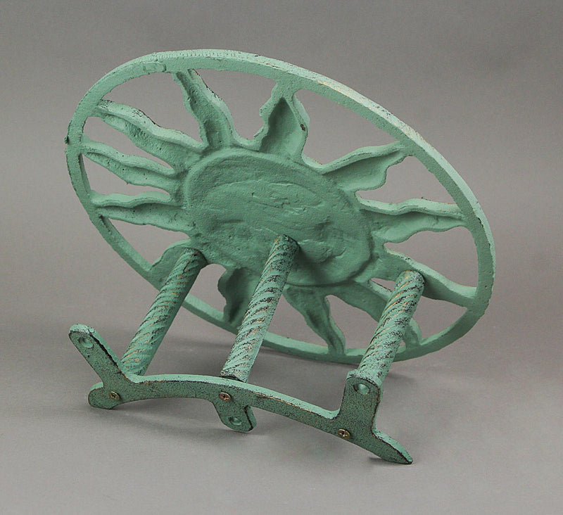 Green - Image 4 - Verdigris Green Finish Cast Iron Sun Face Decorative Wall Mounted Garden Hose Hanger - 12 Inches in