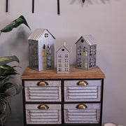 Silver - Image 5 - Set of 3 Country Farmhouse Christmas Village Galvanized Grey Metal House Shaped Oversized Votive Candle