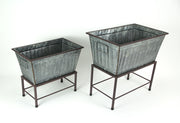 Set of 2 Metal Tub Planters on Stands, Galvanized Zinc, 20 Inch Image 2