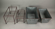 Set of 2 Galvanized Grey Zinc Finish Metal Tub Planters on Stands - Perfect for Western Themes - Large: 20 Inches, Small: 17