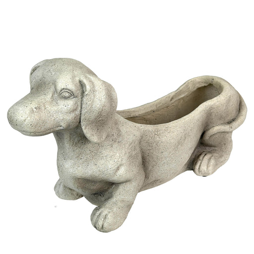 Grey - Image 1 - Zeckos Charming Rustic Distressed Grey Stone Finish Dachshund Dog Indoor or Outdoor Decor Planter Doxie