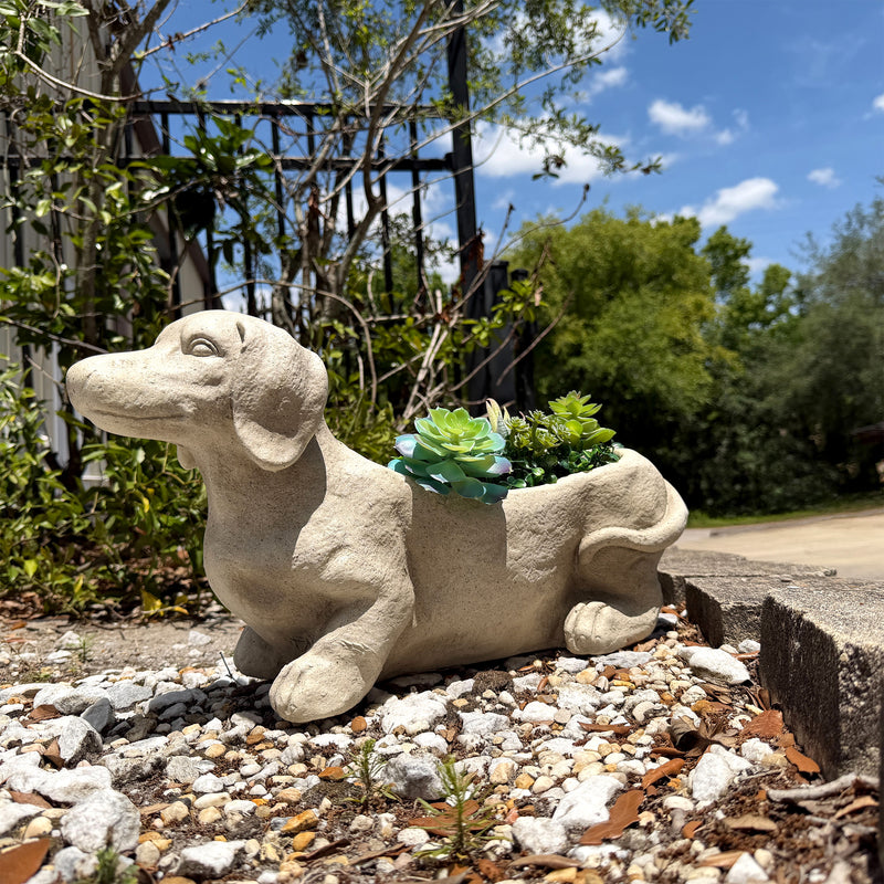 Grey - Image 4 - Zeckos Charming Rustic Distressed Grey Stone Finish Dachshund Dog Indoor or Outdoor Decor Planter Doxie