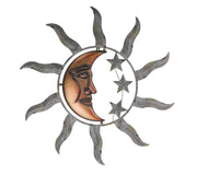 Large Sun, Moon, and Stars Indoor/Outdoor Metal Wall Sculpture - 28 Inches in Diameter - Easy Installation - Tranquil Cosmic