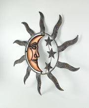 Large Sun, Moon, and Stars Indoor/Outdoor Metal Wall Sculpture - 28 Inches in Diameter - Easy Installation - Tranquil Cosmic