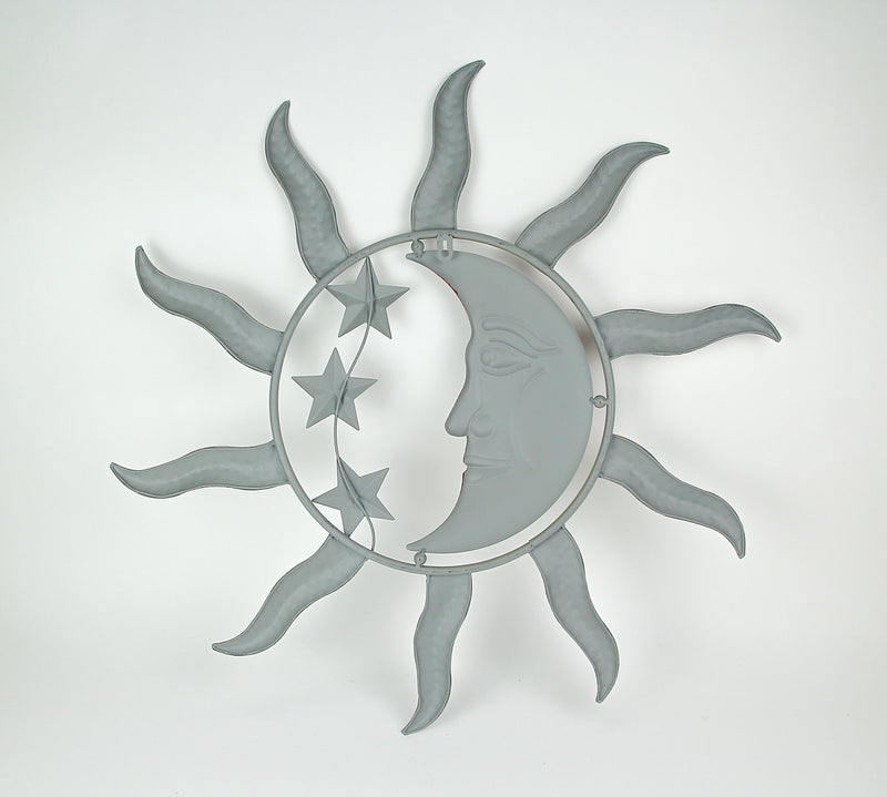 Large Sun, Moon, and Stars Indoor/Outdoor Metal Wall Sculpture - 28 Inches in Diameter - Easy Installation - Tranquil Cosmic