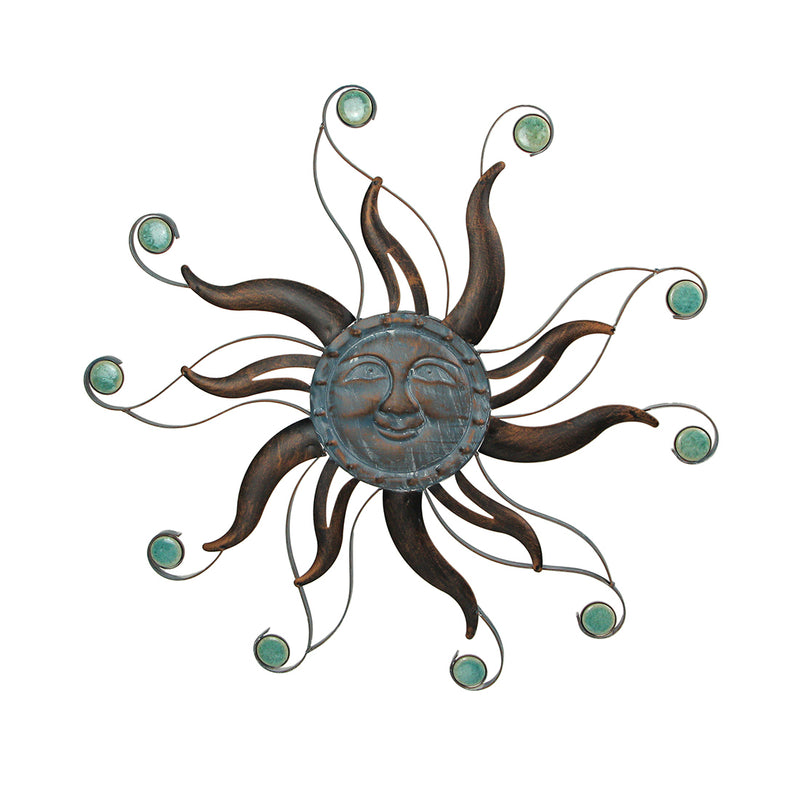 Antique Copper Finish Metal Sun Face Wall Decor Hanging: A Stunning 22-Inch Diameter Indoor/Outdoor Artwork Adorned with