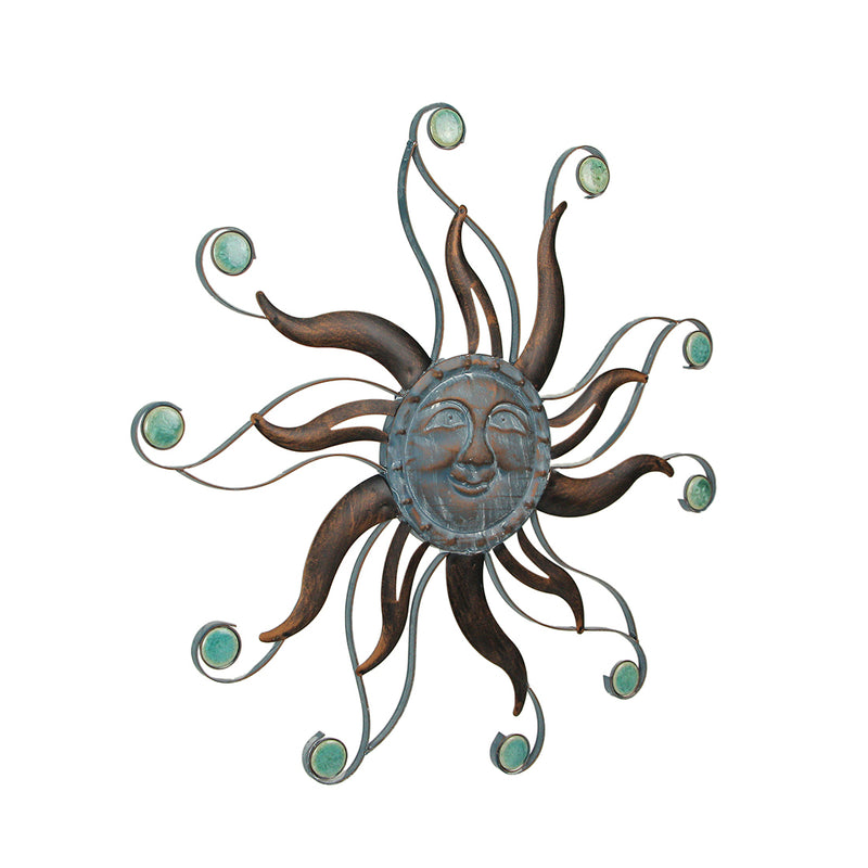Antique Copper Finish Metal Sun Face Wall Decor Hanging: A Stunning 22-Inch Diameter Indoor/Outdoor Artwork Adorned with