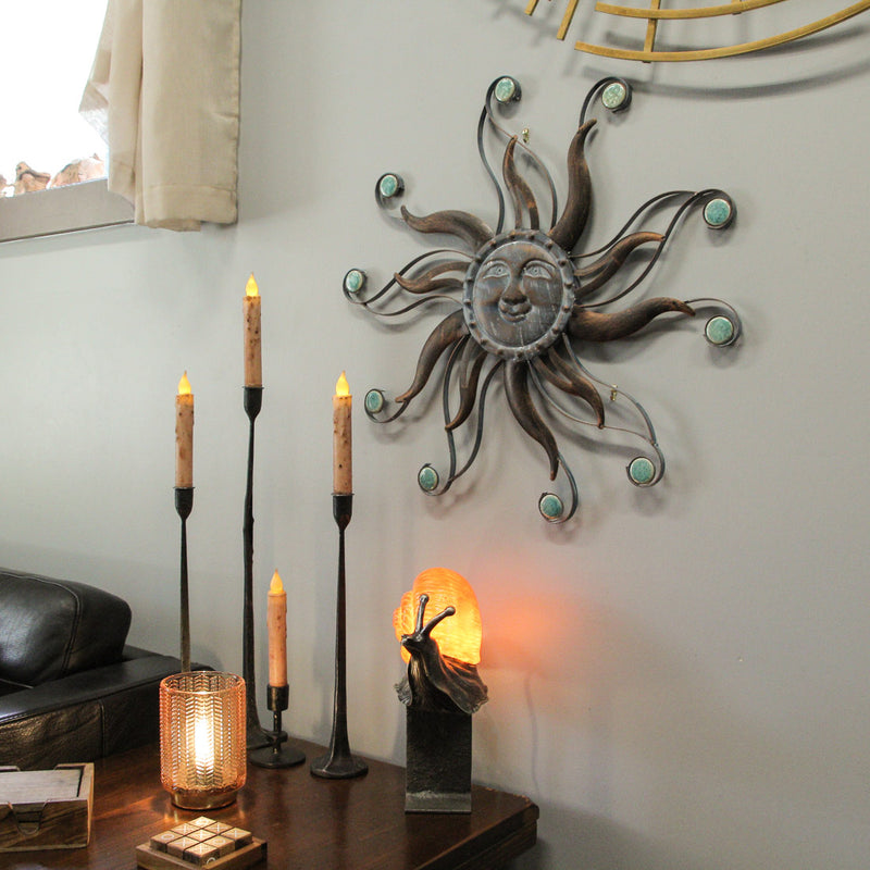 Antique Copper Finish Metal Sun Face Wall Decor Hanging: A Stunning 22-Inch Diameter Indoor/Outdoor Artwork Adorned with