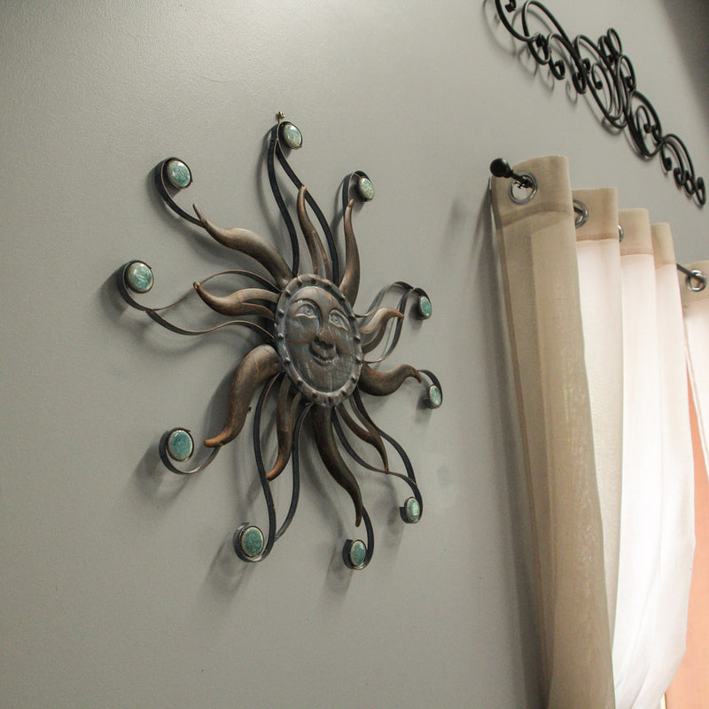 Antique Copper Finish Metal Sun Face Wall Decor Hanging: A Stunning 22-Inch Diameter Indoor/Outdoor Artwork Adorned with