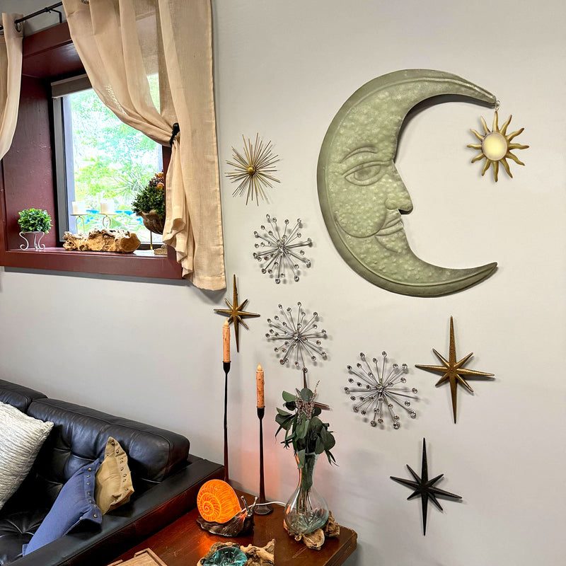 SUN - Image 5 - Verdigris Green Crescent Moon Wall Décor with Bronze Sun Dangler Accent - 25 Inches High - Enchanting