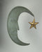STAR - Image 2 - Enchanting Weathered Verdigris Green Crescent Moon Wall Decor with Golden Star Dangler - Celestial Charm for