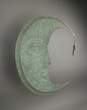 STAR - Image 3 - Enchanting Weathered Verdigris Green Crescent Moon Wall Decor with Golden Star Dangler - Celestial Charm for