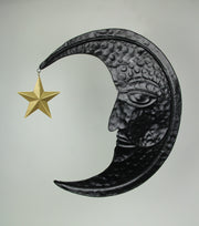 STAR - Image 6 - Enchanting Weathered Verdigris Green Crescent Moon Wall Decor with Golden Star Dangler - Celestial Charm for