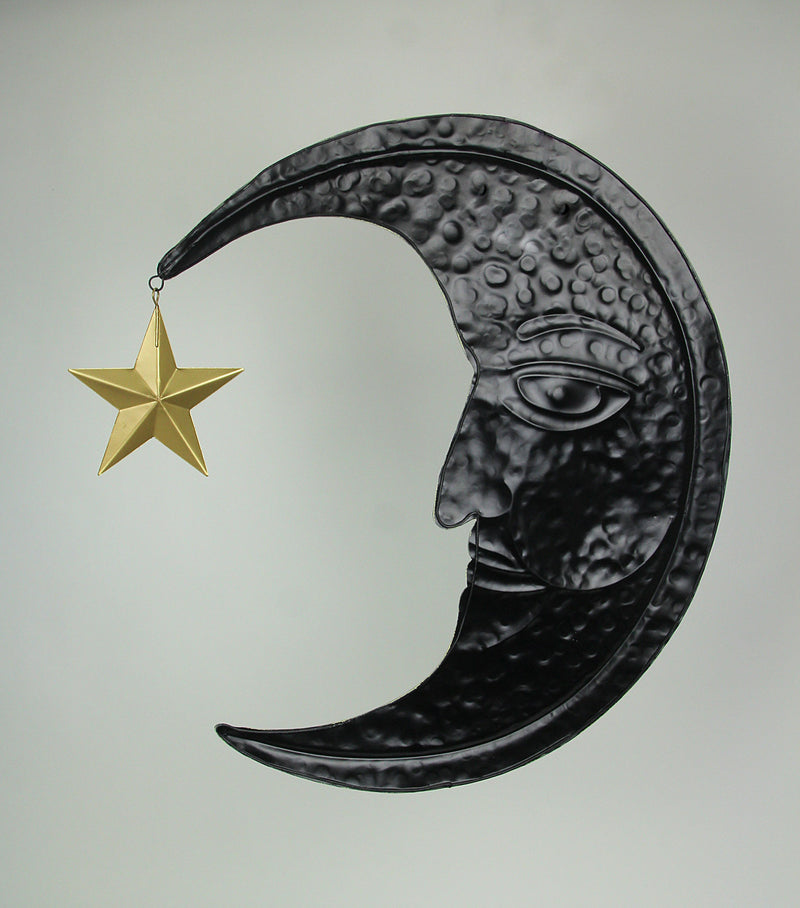 STAR - Image 6 - Enchanting Weathered Verdigris Green Crescent Moon Wall Decor with Golden Star Dangler - Celestial Charm for