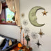 STAR - Image 5 - Enchanting Weathered Verdigris Green Crescent Moon Wall Decor with Golden Star Dangler - Celestial Charm for