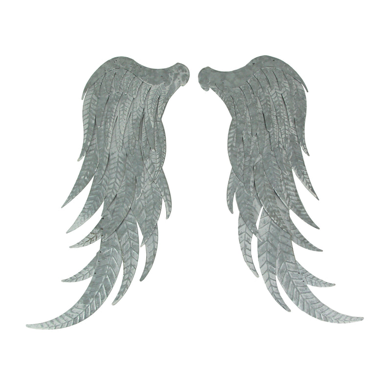 Pair of Large Galvanized Grey Metal Angel Wings Wall Art - Farmhouse Indoor Outdoor Decorative Accents for Homes, Kitchens,