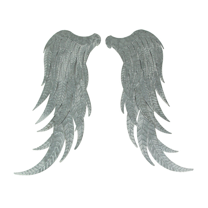 Set of 2 Large Galvanized Grey Metal Angel Wings Wall Art - Rustic Indoor Outdoor Decorative Accents for Homes, Kitchens, and