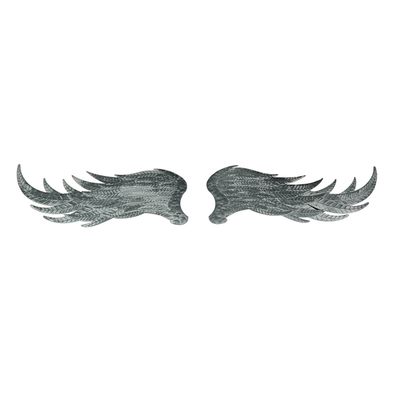 Pair of Large Galvanized Grey Metal Angel Wings Wall Art - Farmhouse Indoor Outdoor Decorative Accents for Homes, Kitchens,