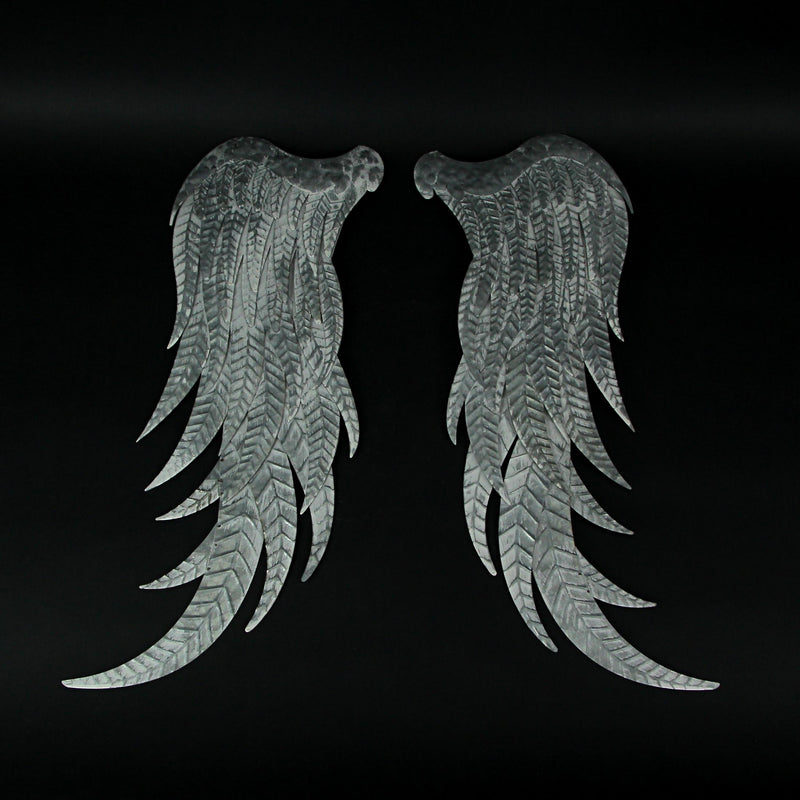 Pair of Large Galvanized Grey Metal Angel Wings Wall Art - Farmhouse Indoor Outdoor Decorative Accents for Homes, Kitchens,