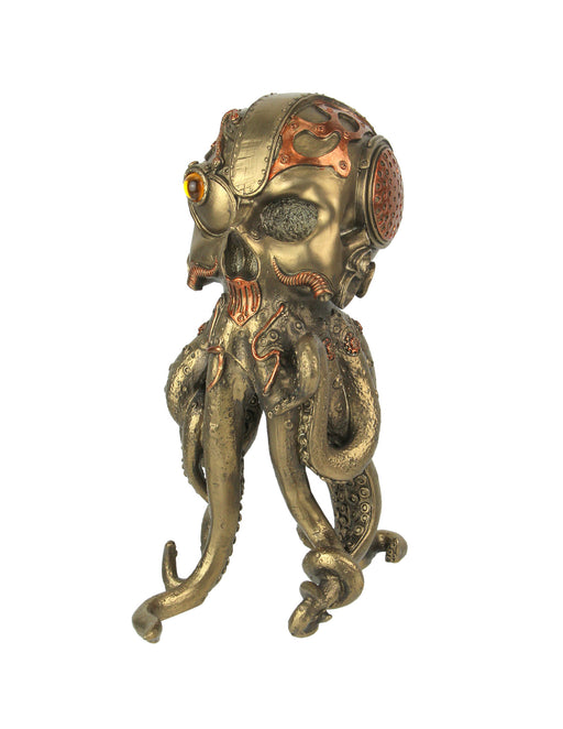 Bronze / Copper Finish Steampunk Human Skull / Octopus Fantasy Tabletop Statue: Gothic Décor, 10 Inches High - Intriguing