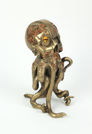 Bronze / Copper Finish Steampunk Human Skull / Octopus Fantasy Tabletop Statue: Gothic Décor, 10 Inches High - Intriguing