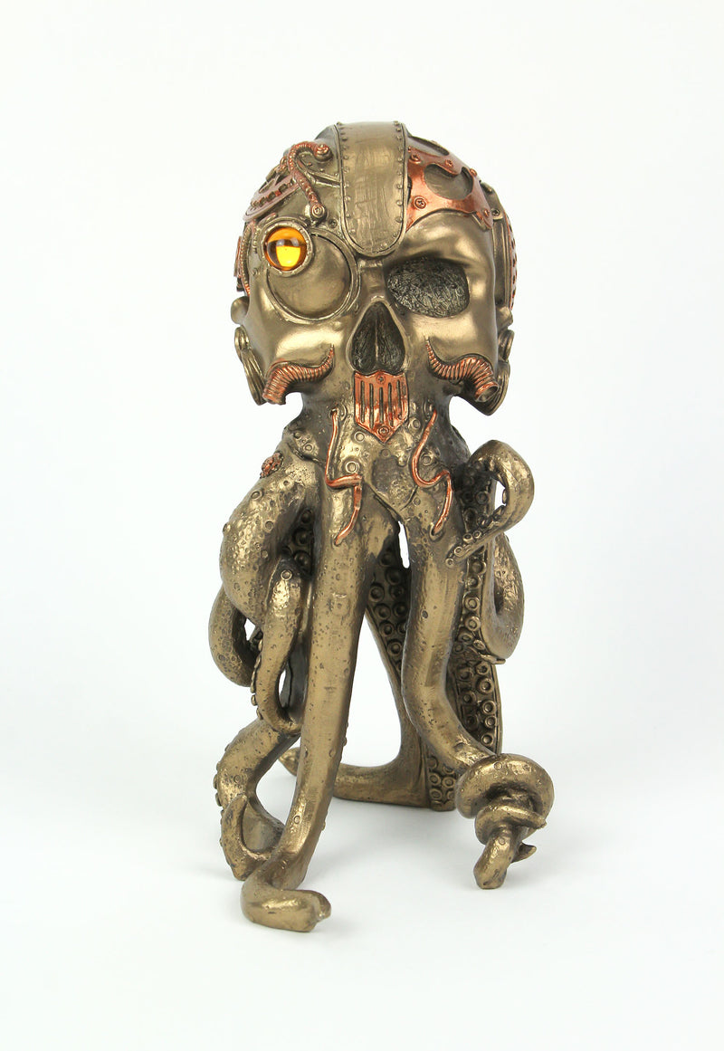 Bronze / Copper Finish Steampunk Human Skull / Octopus Fantasy Tabletop Statue: Gothic Décor, 10 Inches High - Intriguing