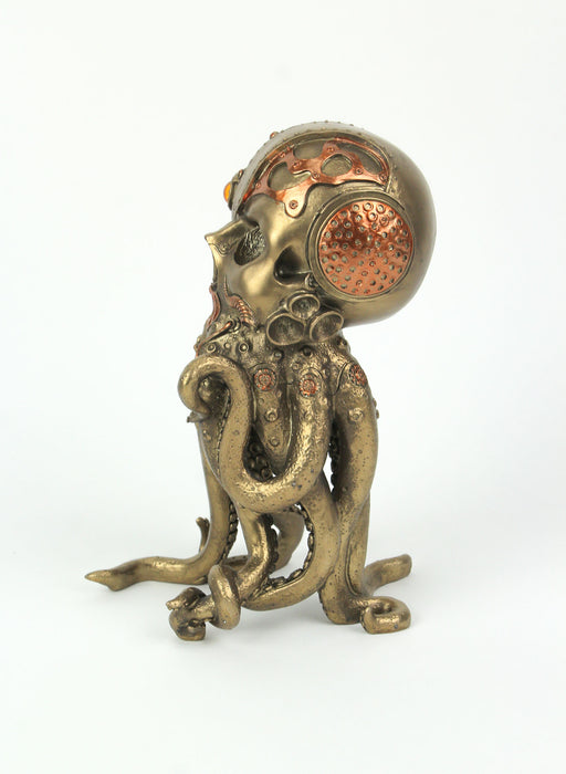 Bronze / Copper Finish Steampunk Human Skull / Octopus Fantasy Tabletop Statue: Gothic Décor, 10 Inches High - Intriguing