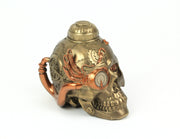 Antique Bronze Finish Steampunk Cyborg Human Skull Tabletop Resin Statue: A Retro-Futuristic Victorian Masterpiece for Gothic