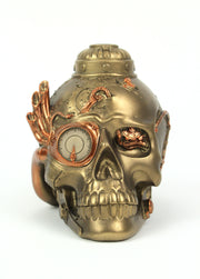 Antique Bronze Finish Steampunk Cyborg Human Skull Tabletop Resin Statue: A Retro-Futuristic Victorian Masterpiece for Gothic