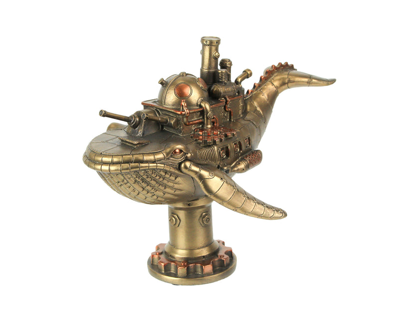 Antique Bronze Finish Blue Whale Warship Tabletop Décor Resin Statue, 13 Inches Long - Enchanting Steampunk Adventure