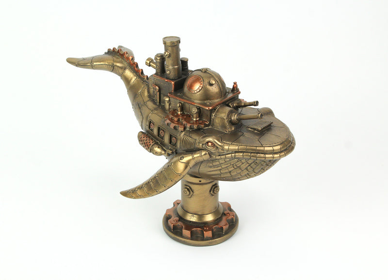 Antique Bronze Finish Blue Whale Warship Tabletop Décor Resin Statue, 13 Inches Long - Enchanting Steampunk Adventure