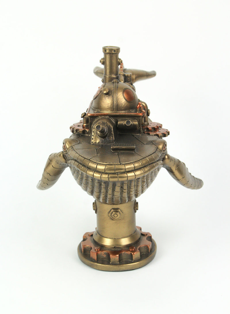 Antique Bronze Finish Blue Whale Warship Tabletop Décor Resin Statue, 13 Inches Long - Enchanting Steampunk Adventure