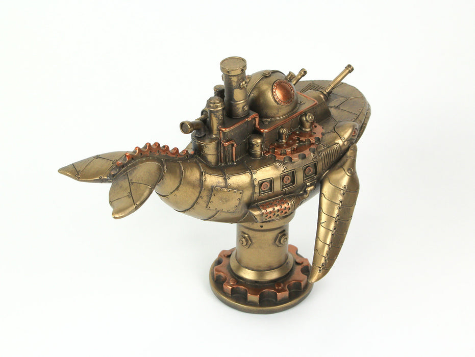Antique Bronze Finish Blue Whale Warship Tabletop Décor Resin Statue, 13 Inches Long - Enchanting Steampunk Adventure