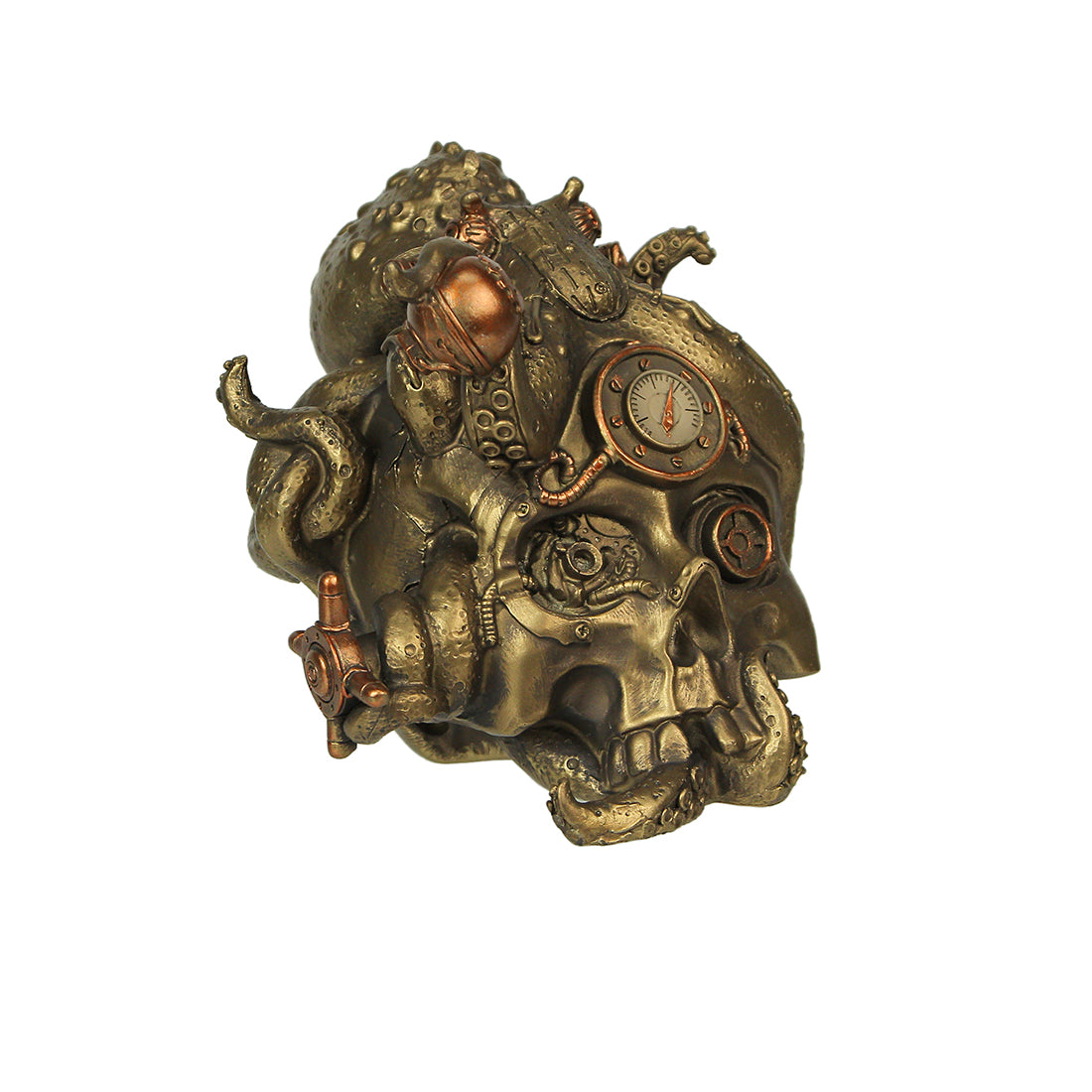 Abyssal Bones Steampunk Mechanical Octopus On Skull Tabletop Statue