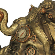 Antique Metallic Bronze and Copper Finish Abyssal Bones Steampunk Mechanical Octopus Skull Mythical Tabletop Resin Statue -