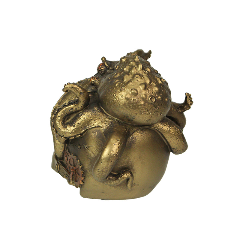 Antique Metallic Bronze and Copper Finish Abyssal Bones Steampunk Mechanical Octopus Skull Mythical Tabletop Resin Statue -